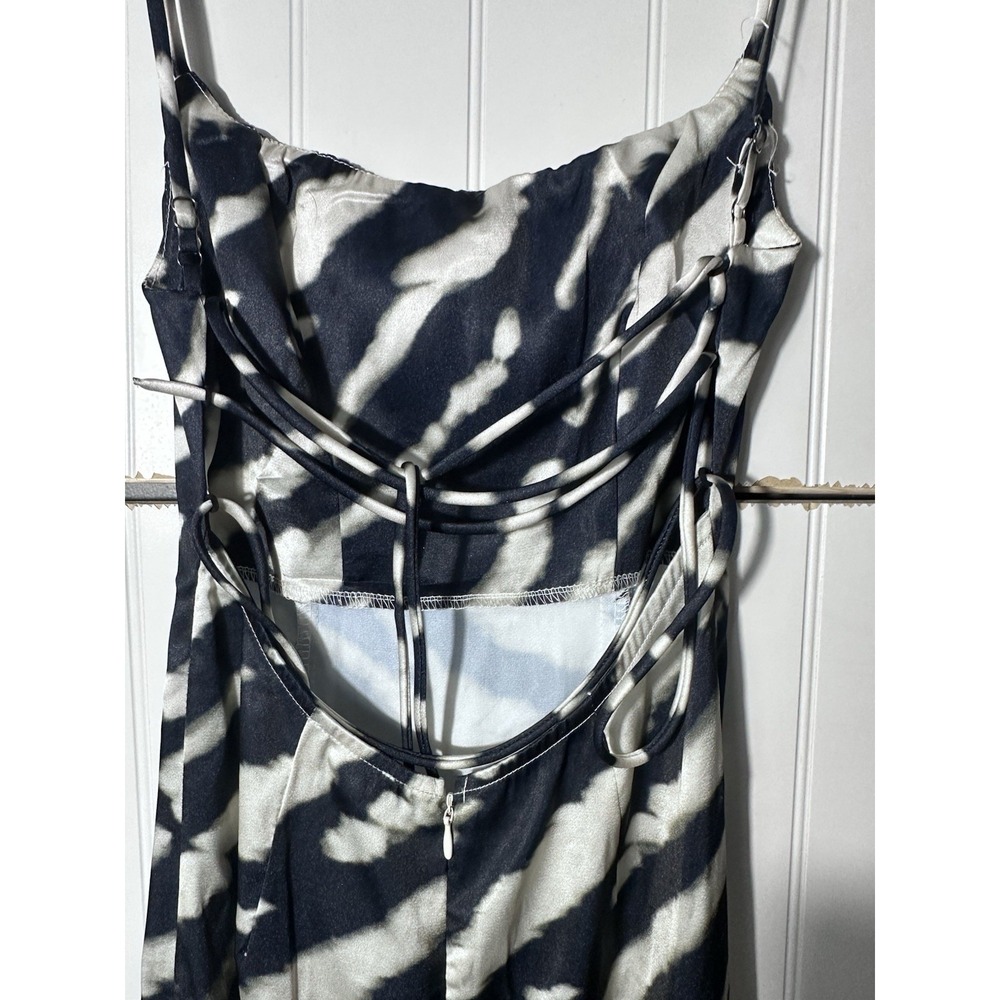 White Fox Boutique Zebra Print Maxi Dress XXS Black White Lace Up Back Satin - Picture 4 of 9